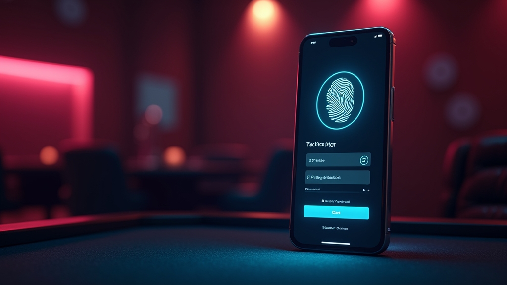 Smartphone login screen with password and fingerprint access for a casino app