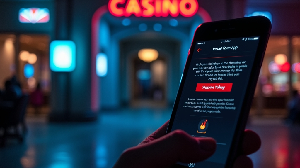 Smartphone showing a secure casino app download page with permission prompts